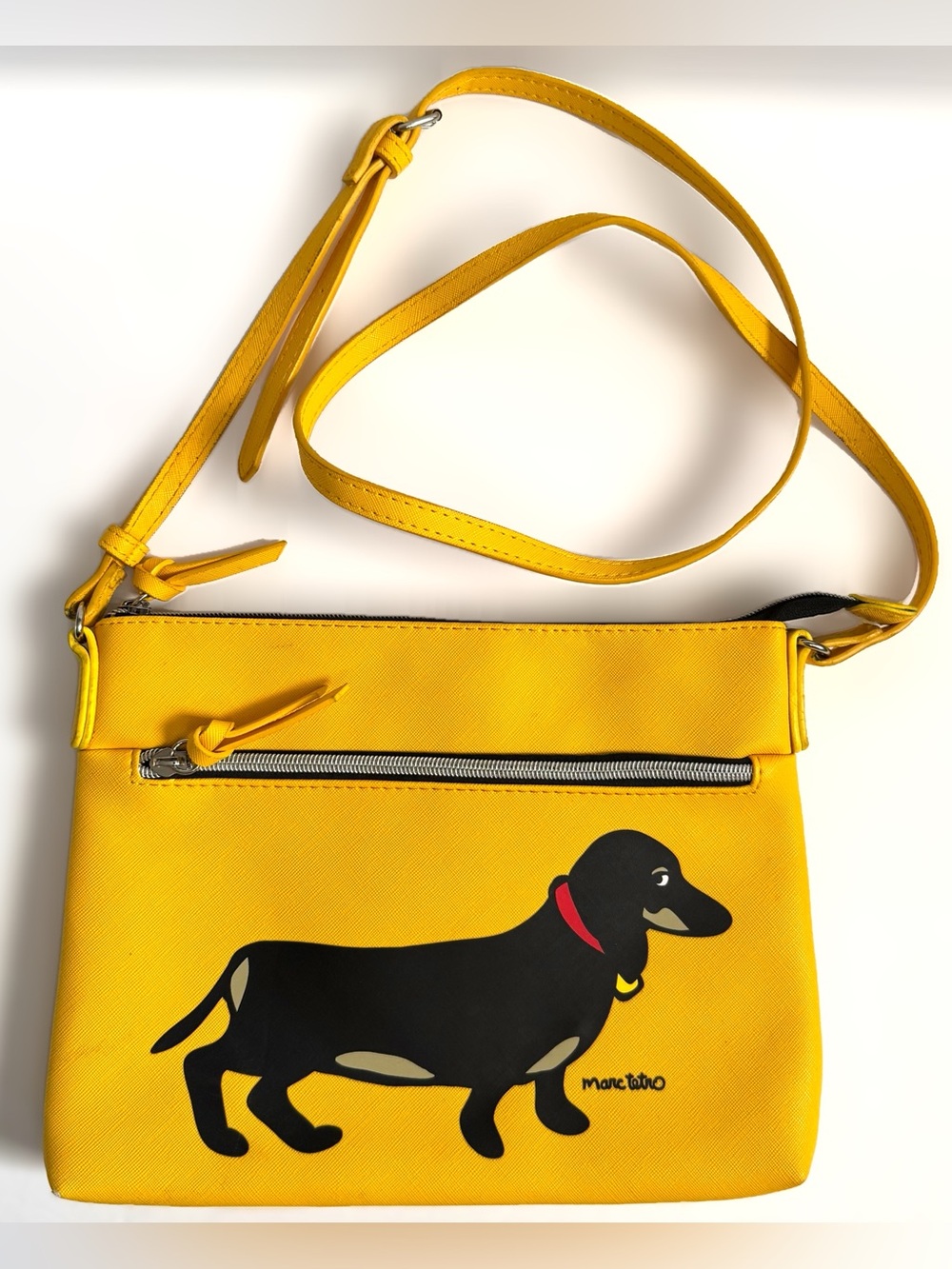 Marc Tetro Yellow Dachshund Dog Crossbody Bag Vegan Leather Purse Shoulder Bag